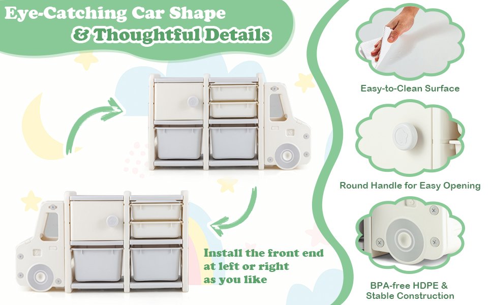 Toddler Truck Storage Organizer with Plastic Bins