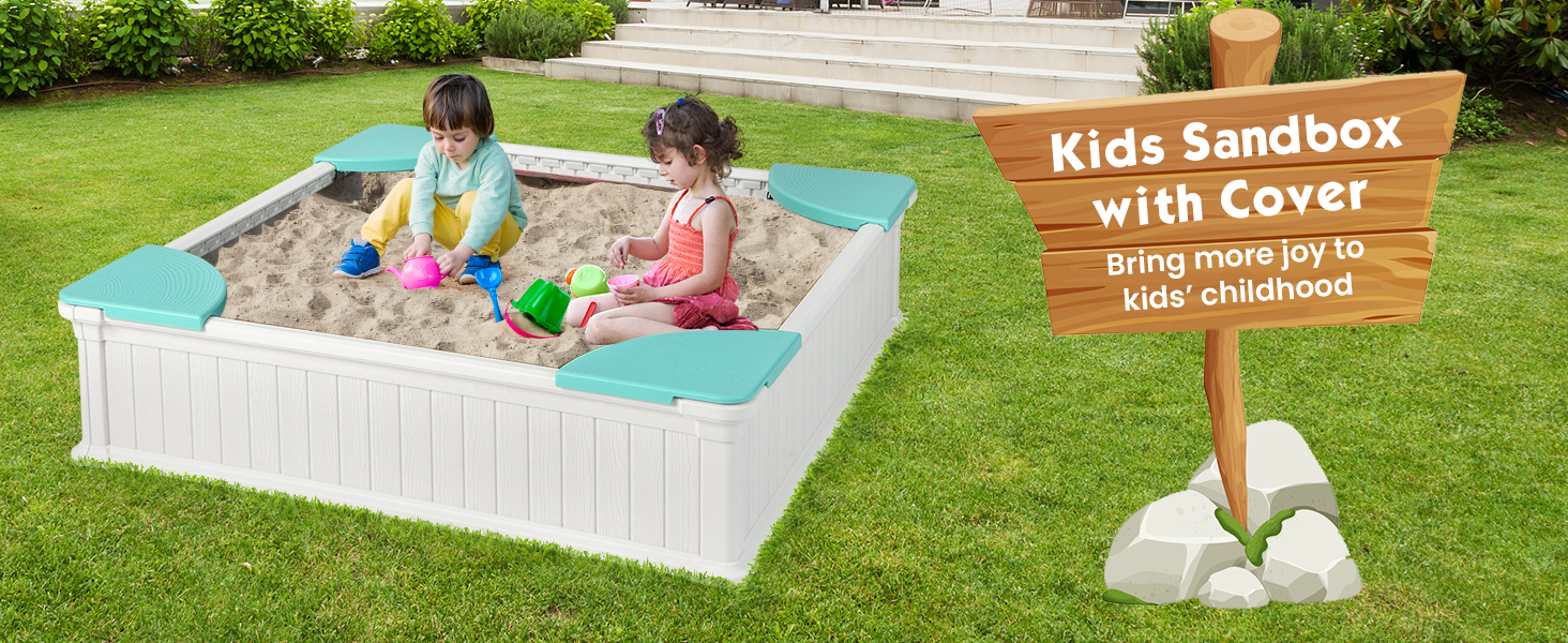 Kids Outdoor Sandbox with Oxford Cover and 4 Corner Seats