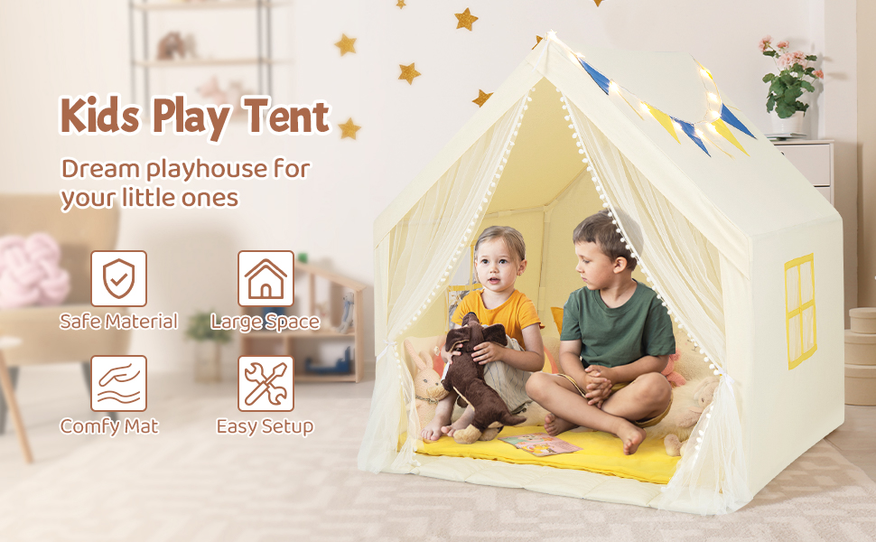 48 x 42 x 50 Inch Large Play Tent with Washable Cotton Mat Holiday Birthday Gift for Kids
