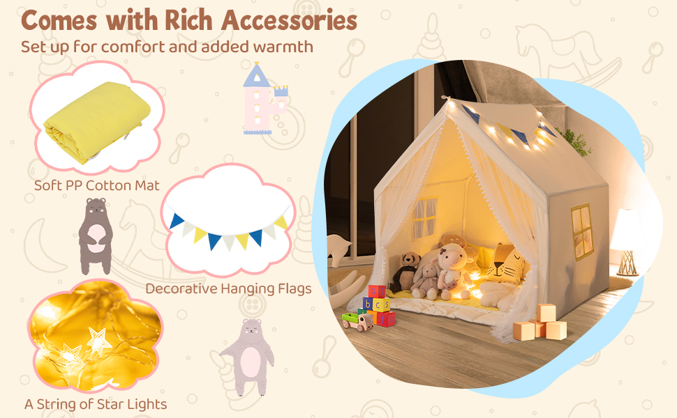 48 x 42 x 50 Inch Large Play Tent with Washable Cotton Mat Holiday Birthday Gift for Kids
