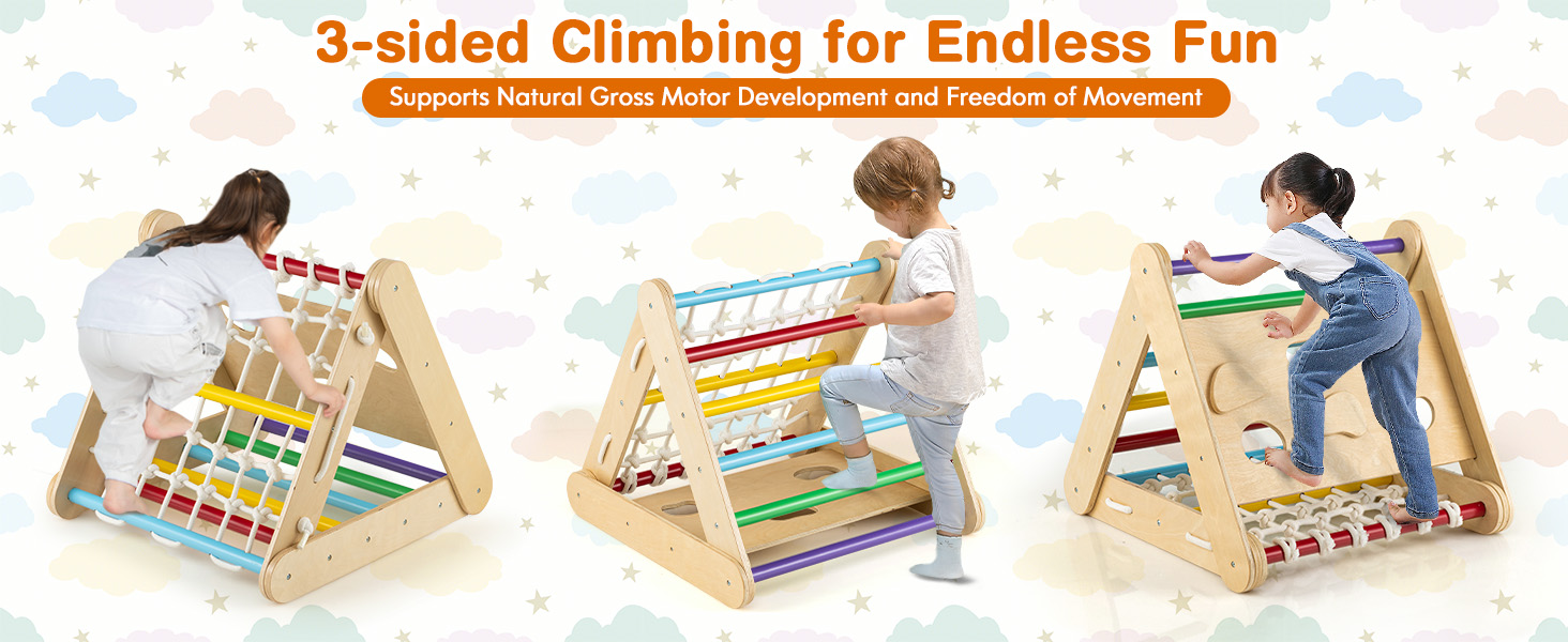 4 in 1 Triangle Climber Toy with Sliding Board and Climbing Net