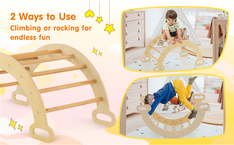 2-in-1 Wooden Kids Climber Toys with Triangle Arch Ramp