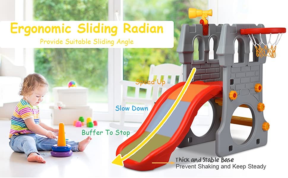 5 in 1 Toddler Climber Slide Playset with Basketball Hoop and Telescope